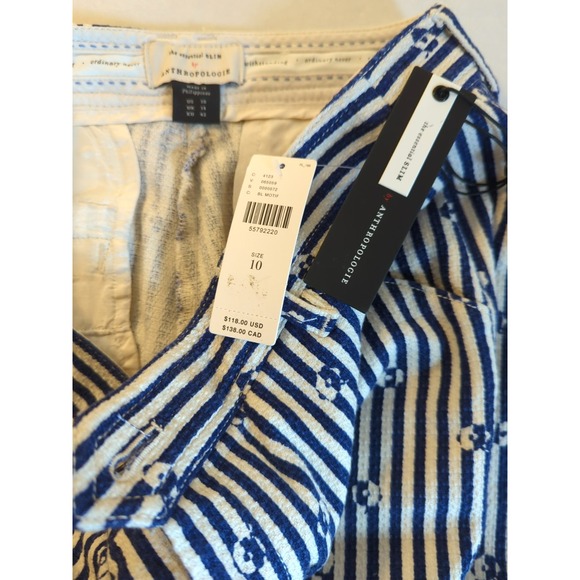 New Anthropologie The Essential Slim Pants 10 Blue Motif Stripe Easy Chic Appeal - Picture 7 of 11